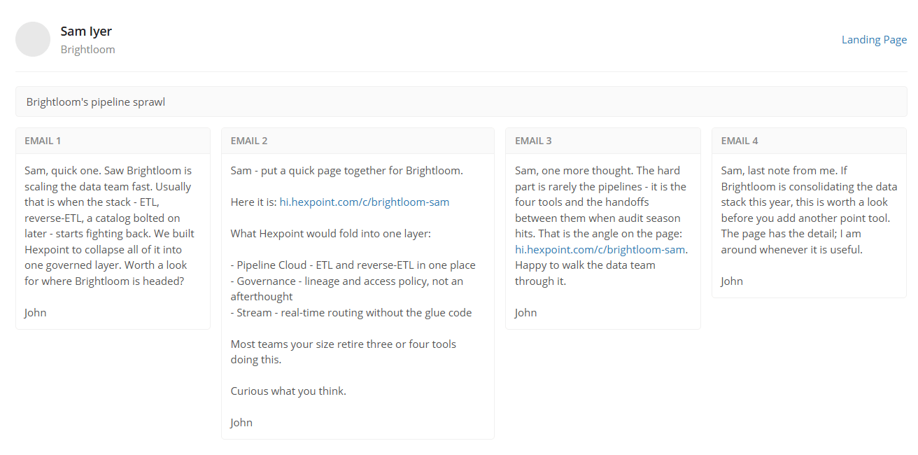Personalized four-email sequence built for a buyer