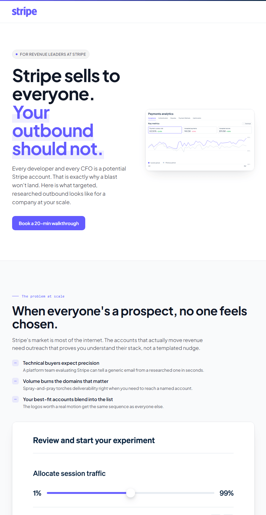 A landing page built for a prospect at Stripe